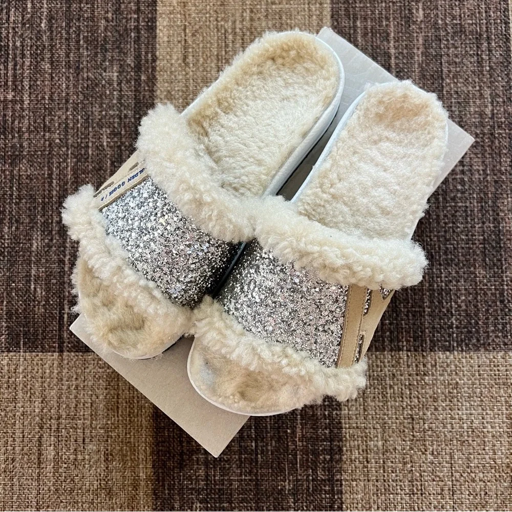 Golden goose Poolstar Genuine Shearling & Glitter Slide Sandal - Picture 2 of 12